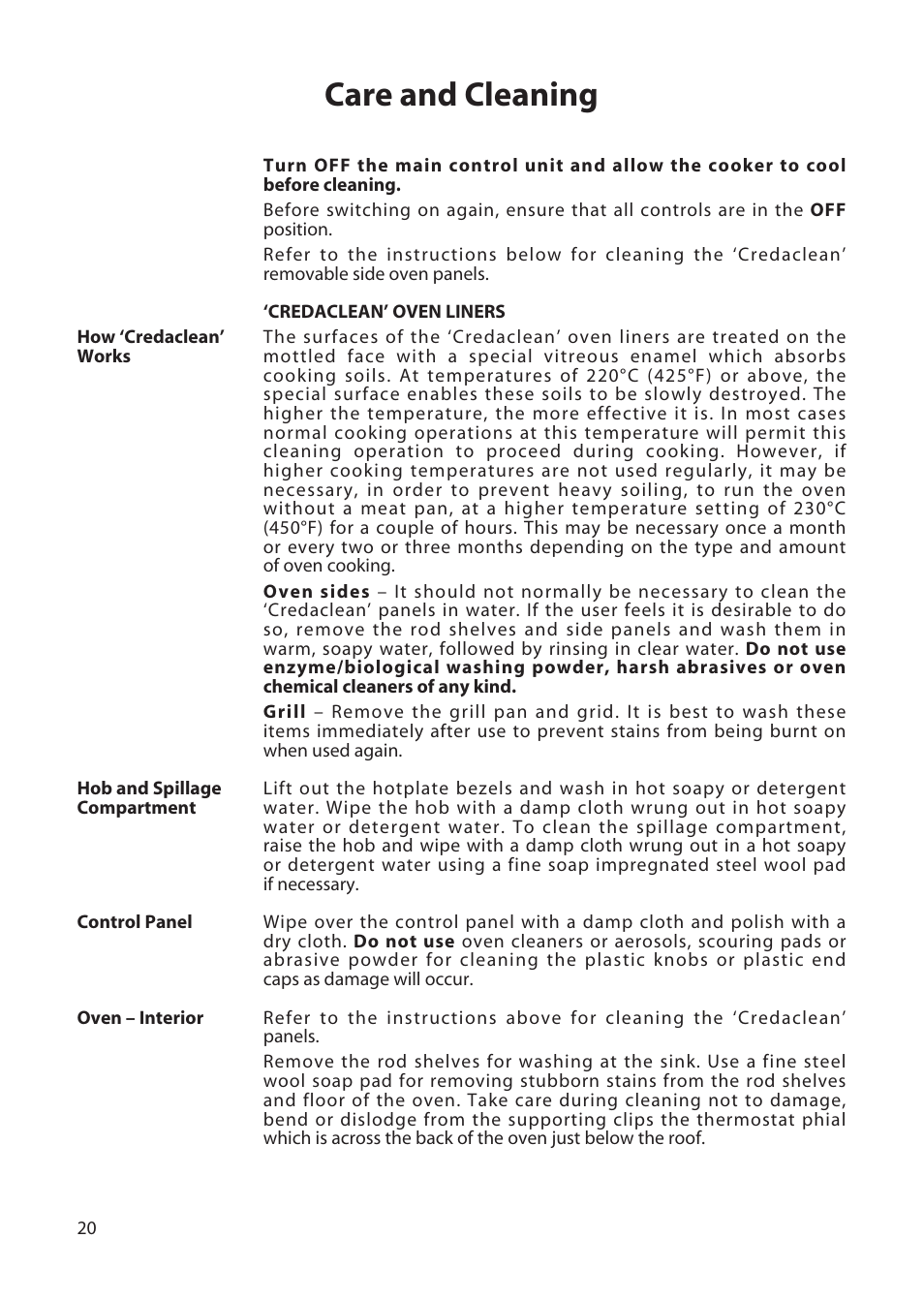 Care and cleaning | Creda H150E User Manual | Page 20 / 24