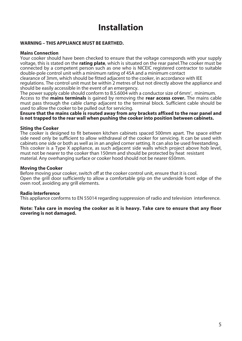 Installation | Creda H150E User Manual | Page 5 / 24