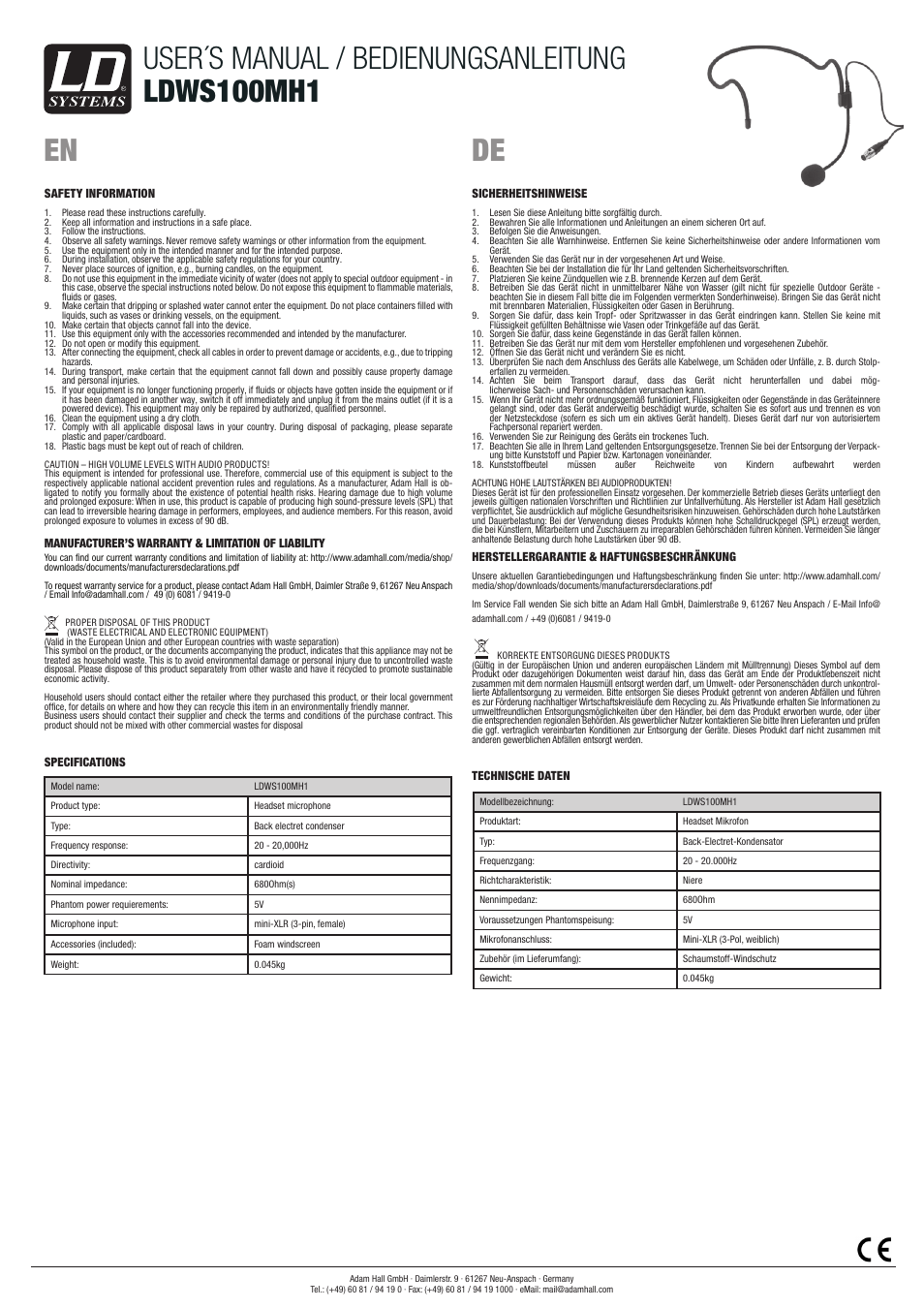 LD Systems WS 100 MH 1 User Manual | 2 pages