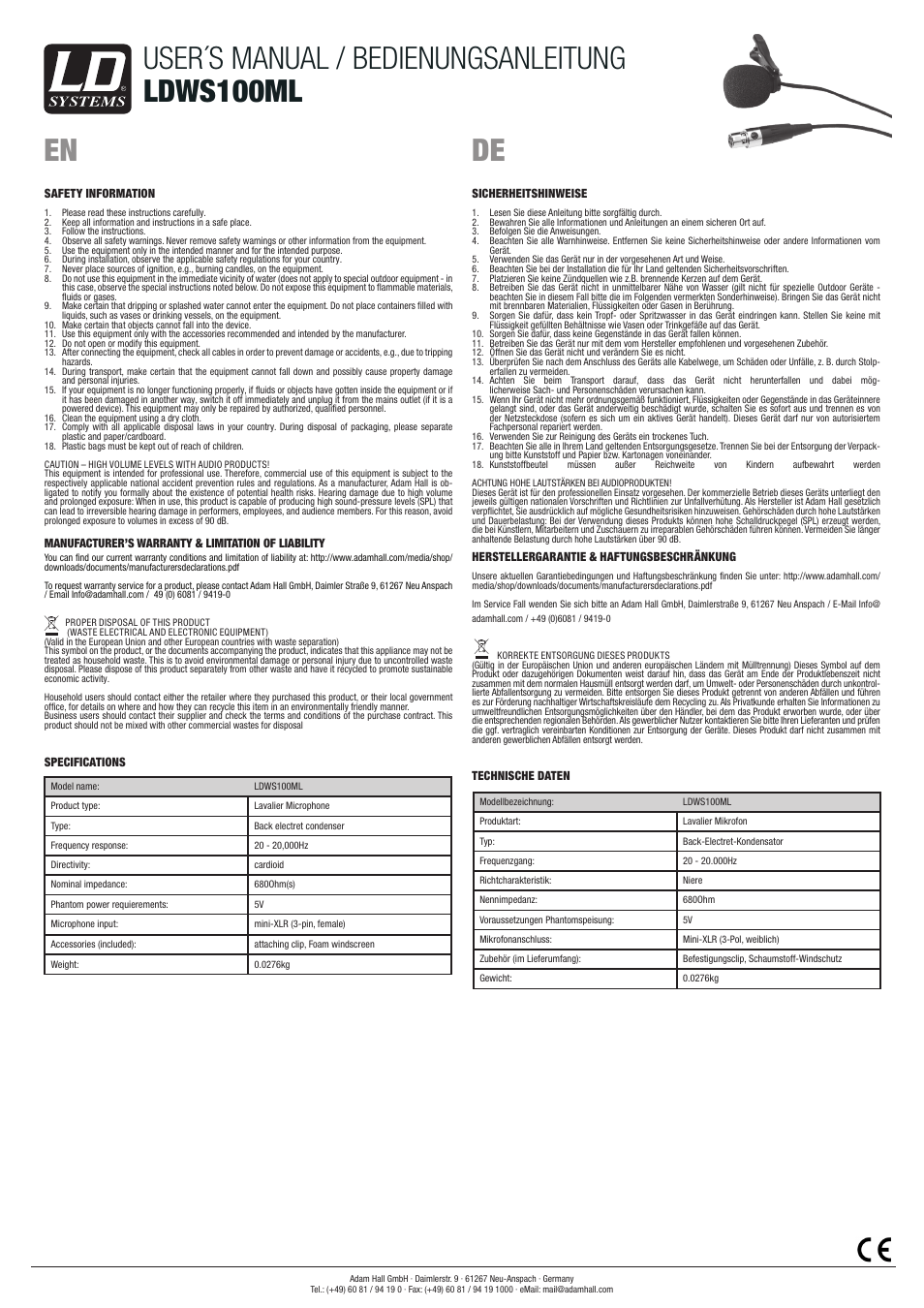 LD Systems WS 100 ML User Manual | 2 pages