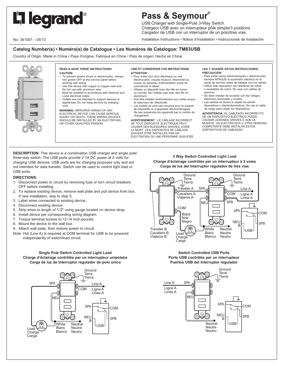 Legrand TM83USBBKCC6 User Manual | 2 pages