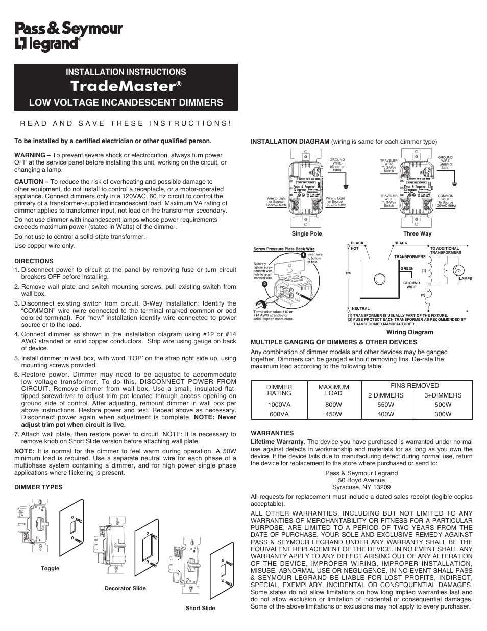 Legrand SSLV1003I User Manual | 4 pages