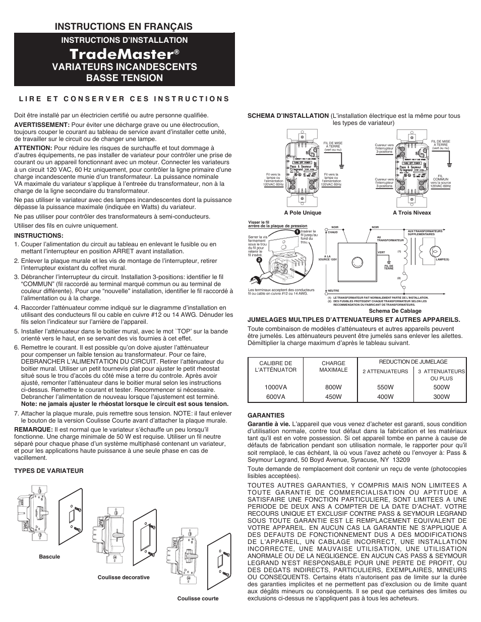 Trademaster, Instructions d’installation | Legrand SSLV1003I User Manual | Page 3 / 4