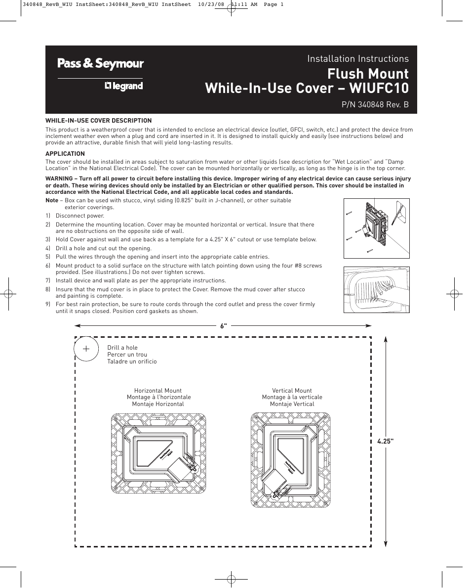 Legrand WIUFC10SQC User Manual | 2 pages