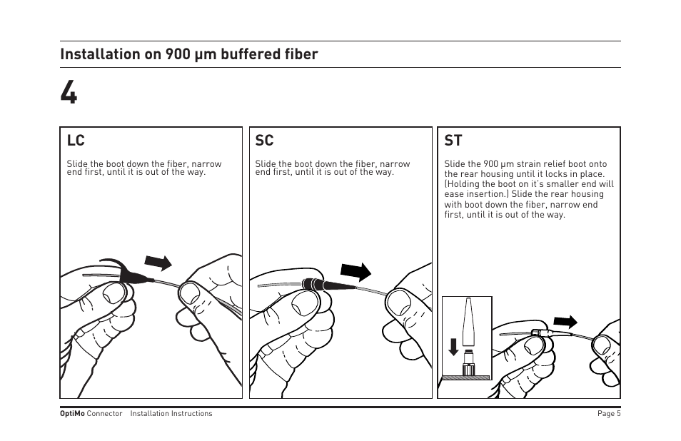 Installation on 900 µm buffered fiber, Lc sc st | Legrand OR-205KAN9GB-MM User Manual | Page 12 / 76