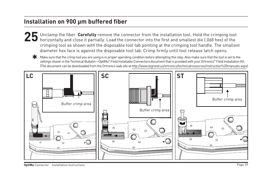 Installation on 900 µm buffered fiber, Lc sc st | Legrand OR-205KAN9GB-MM User Manual | Page 36 / 76