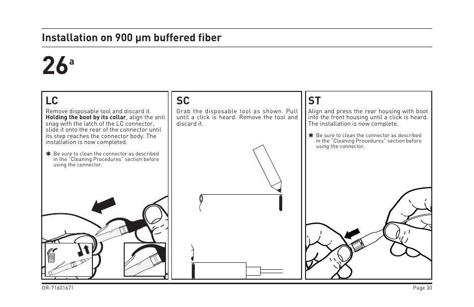 Installation on 900 µm buffered fiber, Lc sc st | Legrand OR-205KAN9GB-MM User Manual | Page 37 / 76