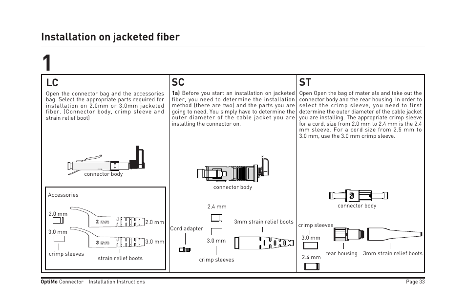 Installation on jacketed fiber, Lc sc st | Legrand OR-205KAN9GB-MM User Manual | Page 40 / 76