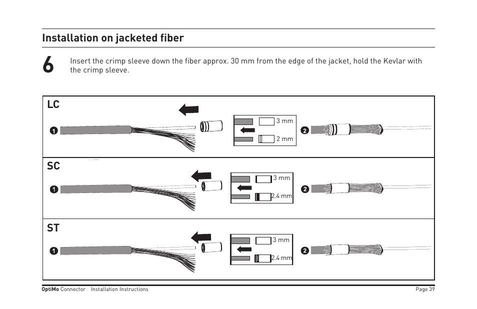 Lc sc st, Installation on jacketed fiber | Legrand OR-205KAN9GB-MM User Manual | Page 46 / 76