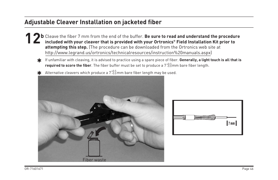 Adjustable cleaver installation on jacketed fiber | Legrand OR-205KAN9GB-MM User Manual | Page 53 / 76