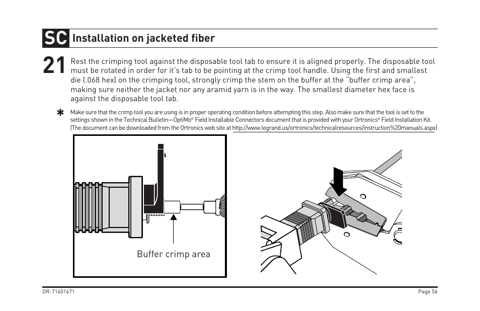 Installation on jacketed fiber | Legrand OR-205KAN9GB-MM User Manual | Page 63 / 76