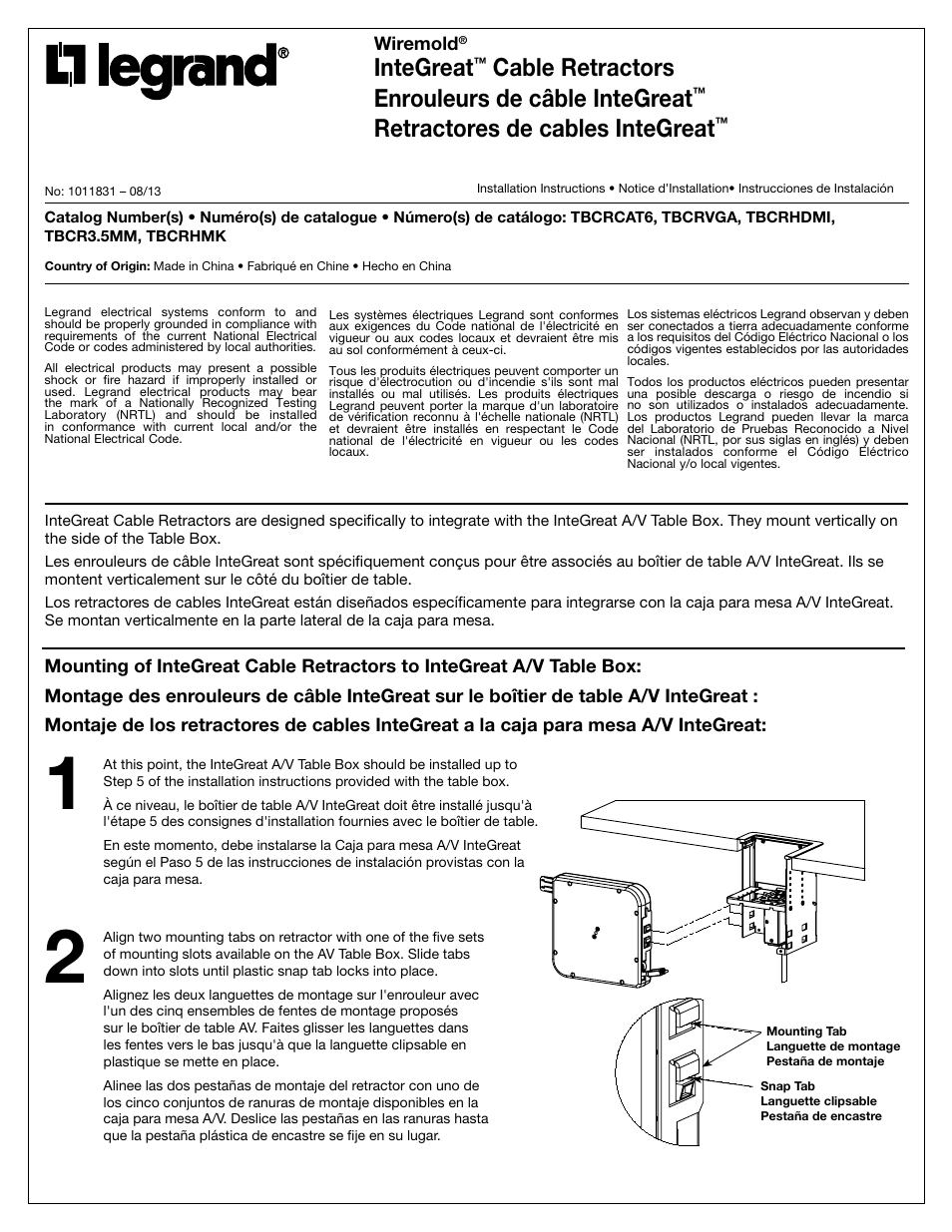 Legrand TBCR3.5MM User Manual | 4 pages