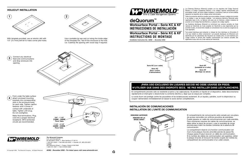 Dequorum, Holecut installation | Legrand KC10RT8 User Manual | Page 2 / 4
