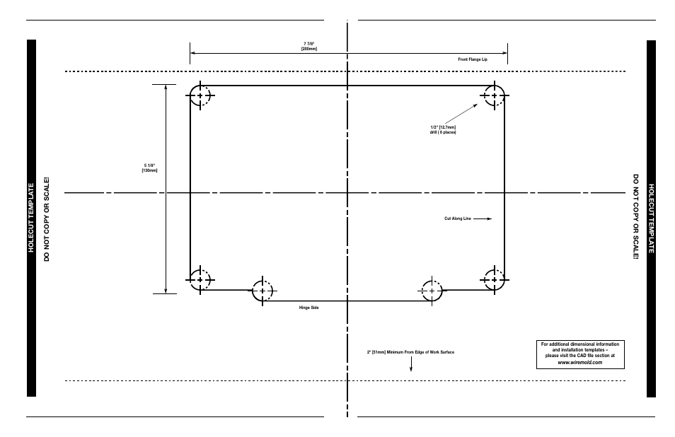 Holecut templa te do not copy or scale | Legrand KC10RT8 User Manual | Page 3 / 4