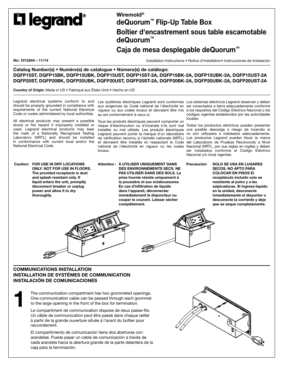 Legrand DQFP15BK User Manual | 4 pages
