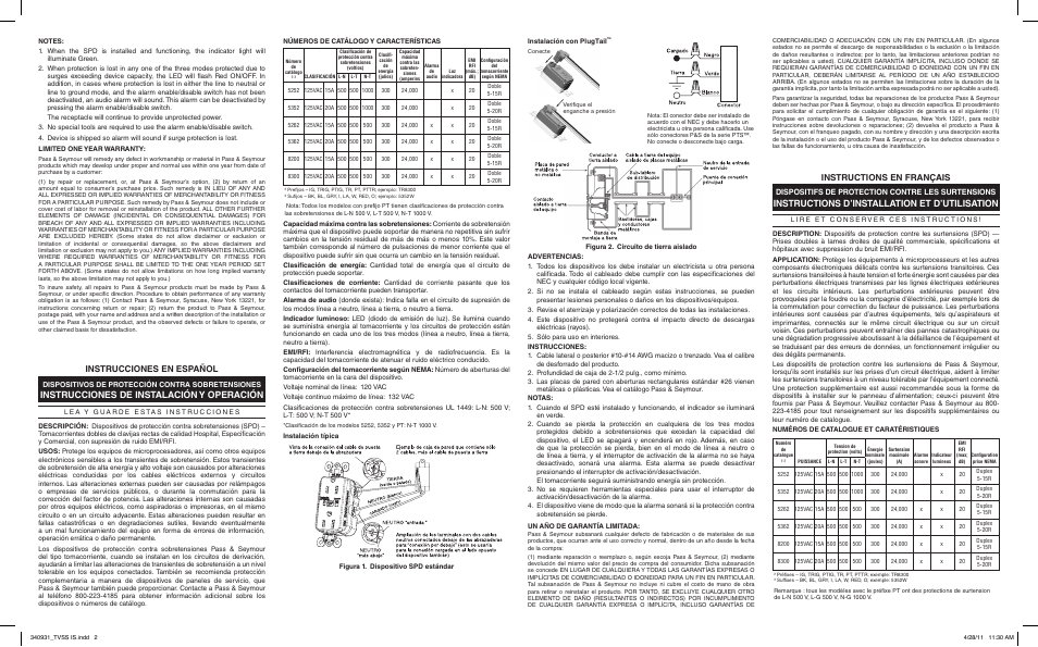 Instrucciones de instalación y operación, Instructions d’installation et d’utilisation, Instrucciones en español | Instructions en français | Legrand 8200BLSP User Manual | Page 2 / 2