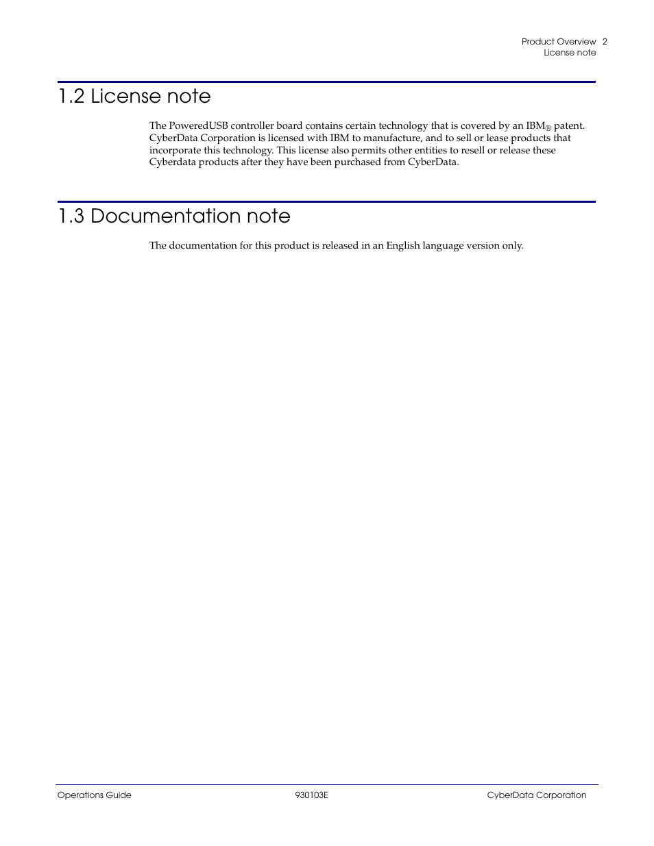 2 license note, 3 documentation note, 2 license note 1.3 documentation note | CyberData 010807 User Manual | Page 5 / 24