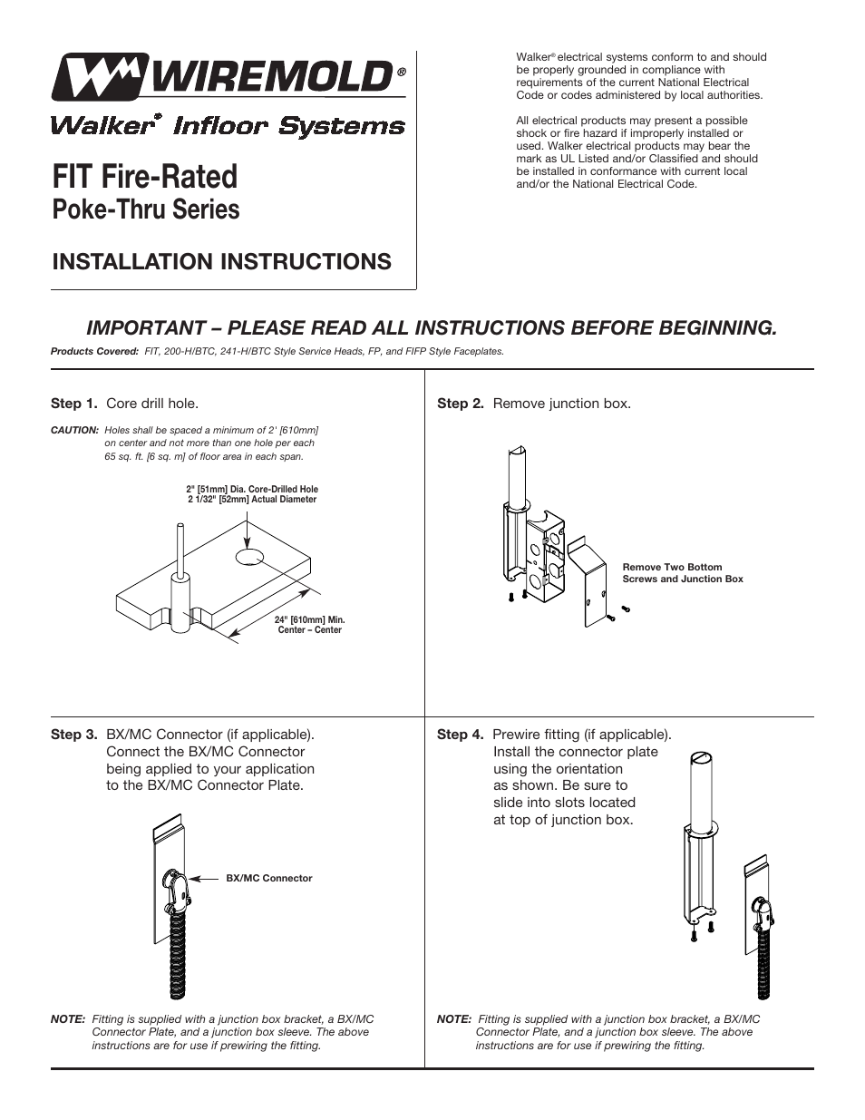 Legrand FIT Fire-Rated Poke-Thru Devices User Manual | 6 pages