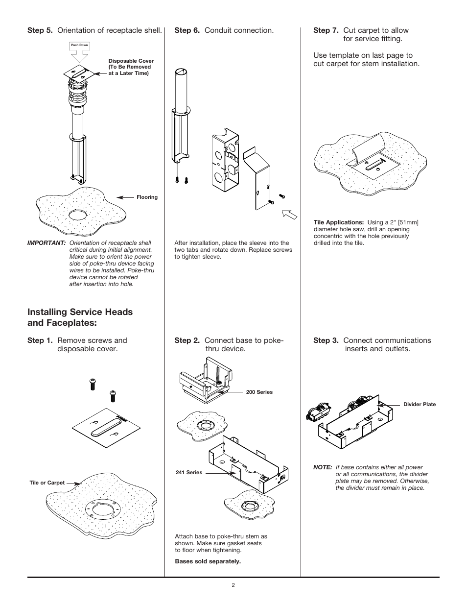 Installing service heads and faceplates | Legrand FIT Fire-Rated Poke-Thru Devices User Manual | Page 2 / 6