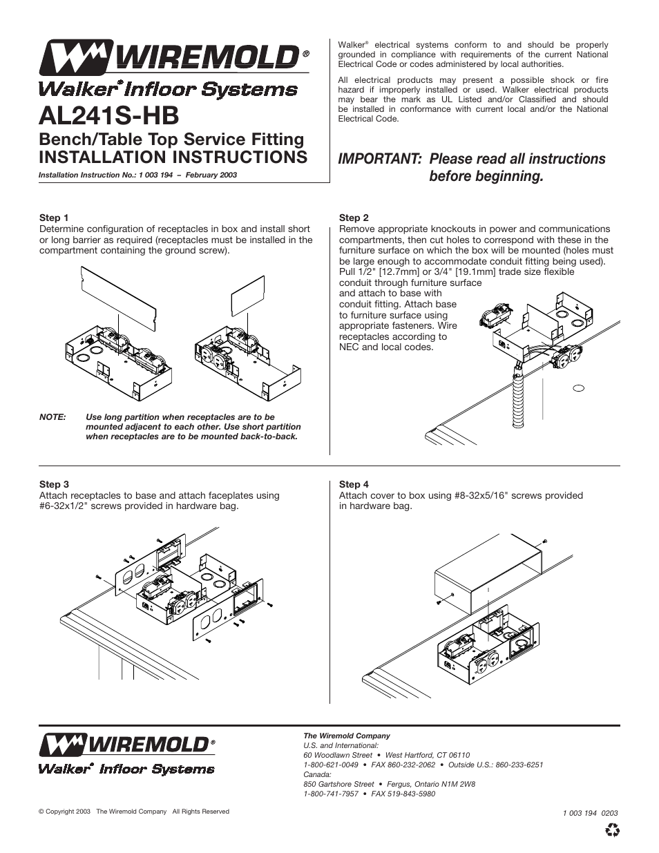 Legrand FIT AL241S-HB User Manual | 1 page