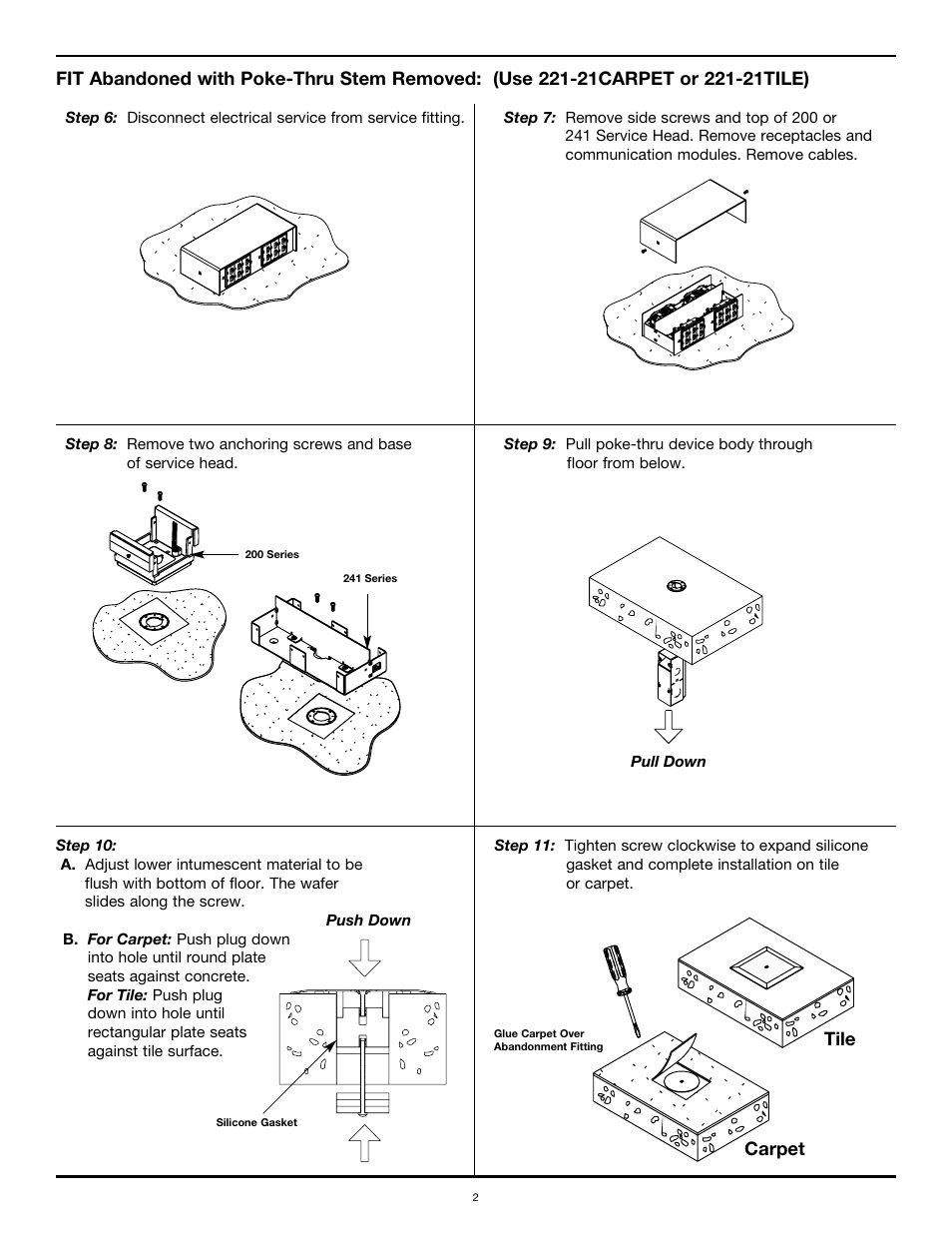 Tile carpet | Legrand FITFIT Multi-Service Poke-Thru Device Abandonments User Manual | Page 2 / 6