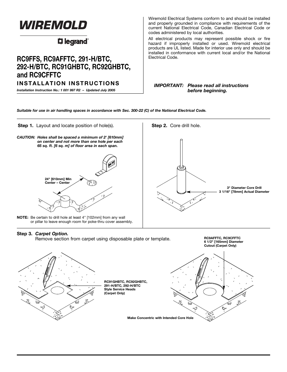 Legrand 291-H/BTC User Manual | 6 pages