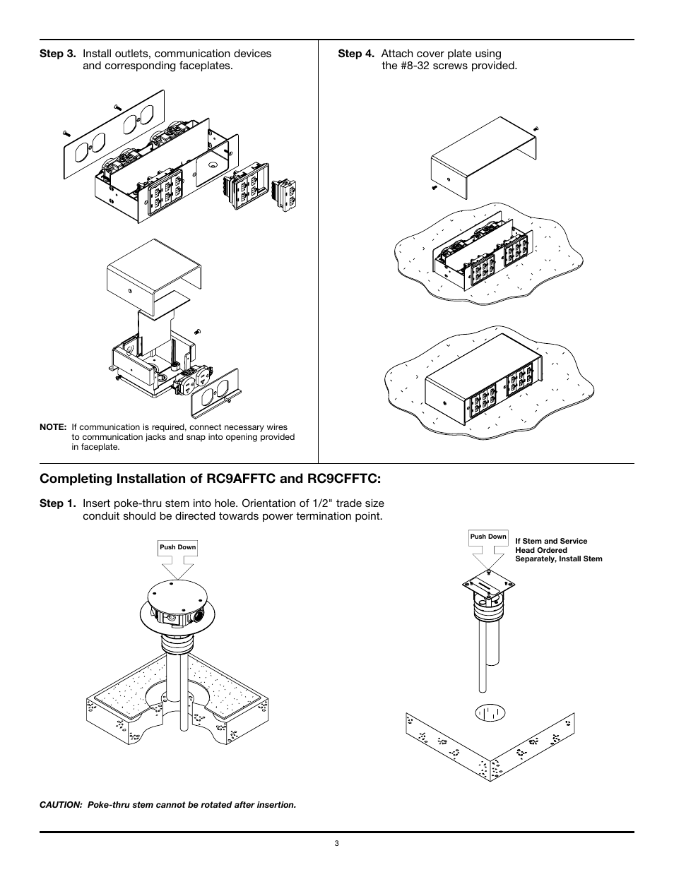 Completing installation of rc9afftc and rc9cfftc | Legrand 291-H/BTC User Manual | Page 3 / 6