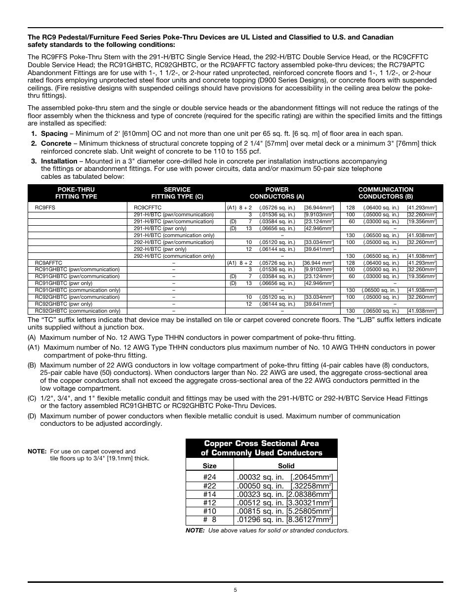 Size solid | Legrand 291-H/BTC User Manual | Page 5 / 6