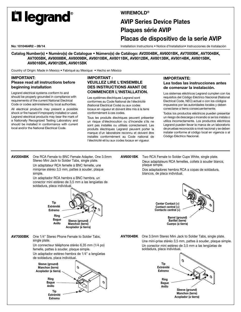 Legrand AV7000BK User Manual | 4 pages