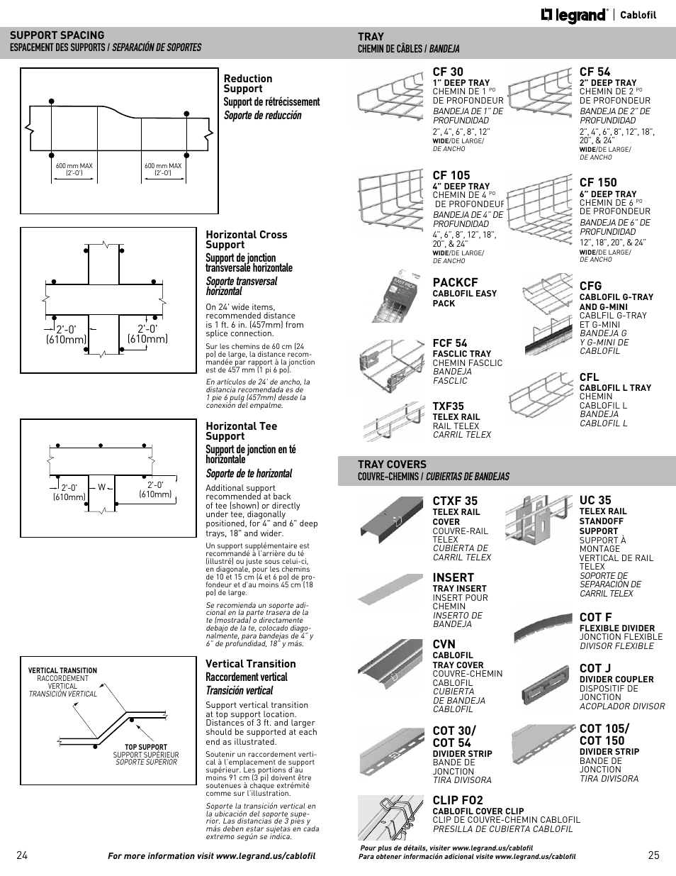 Cf 54, Cf 30, Cf 150 | Cf 105, Packcf, Ctxf 35, Uc 35, Cot 30/ cot 54, Clip fo2, Cot f | Legrand FAS L User Manual | Page 13 / 17