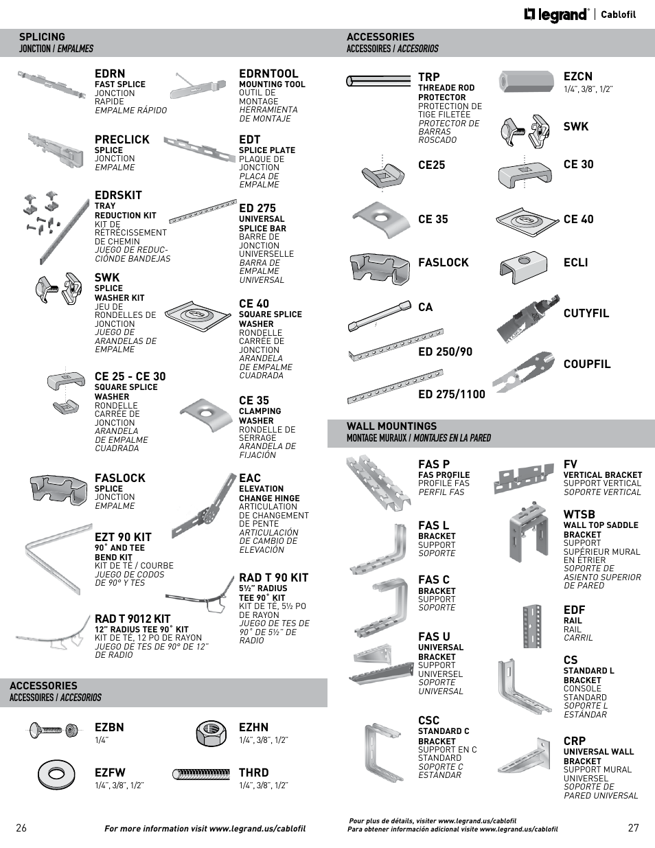 Fas p, Fas l, Wtsb | Fas u, Fas c, Edrn, Edrntool, Preclick, Edrskit, Ed 275 | Legrand FAS L User Manual | Page 14 / 17