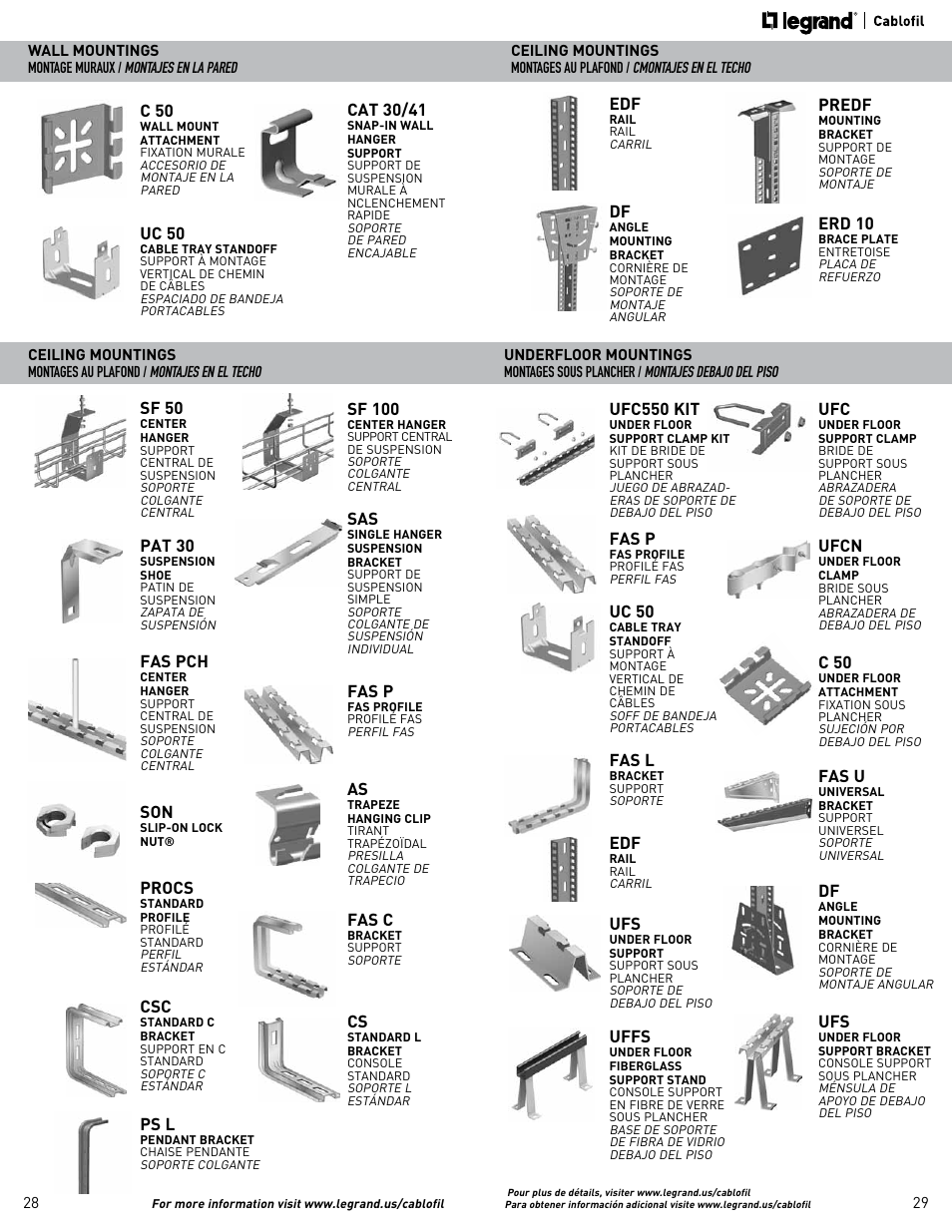 Ufcn, Uffs, Cat 30/41 | Sf 50, Pat 30, Fas pch, Fas c, C 50, Sf 100, Fas p | Legrand FAS L User Manual | Page 15 / 17