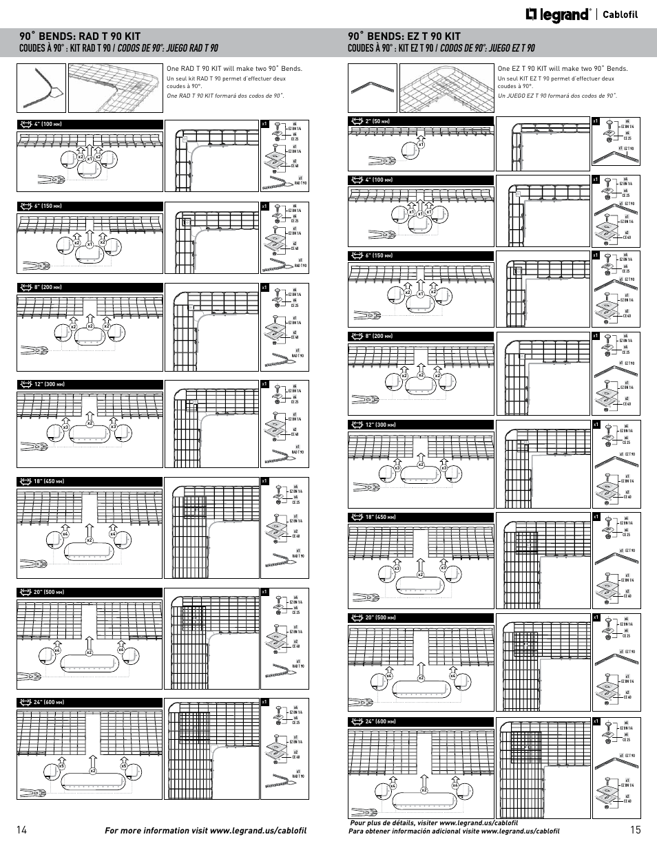 One ez t 90 kit will make two 90˚ bends, One rad t 90 kit will make two 90˚ bends | Legrand FAS L User Manual | Page 8 / 17