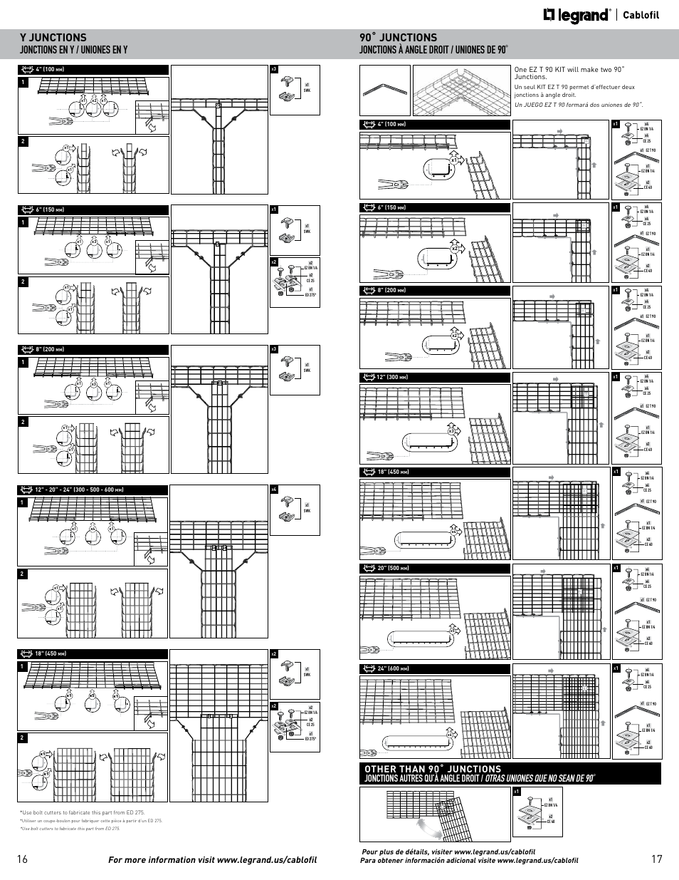 Other than 90˚ junctions, One ez t 90 kit will make two 90˚ junctions | Legrand FAS L User Manual | Page 9 / 17