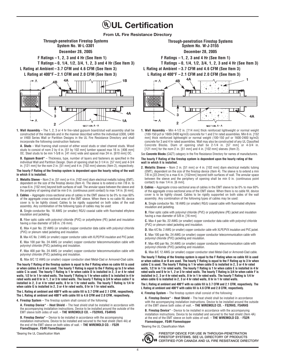 Ul certification | Legrand FS User Manual | Page 4 / 8
