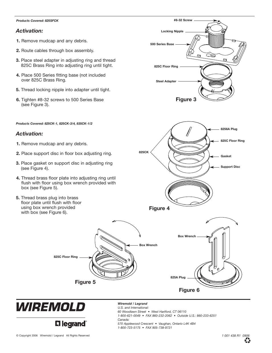 Activation, Figure 3 figure 4 figure 5 figure 6 | Legrand 825 Series Floor Box User Manual | Page 2 / 2