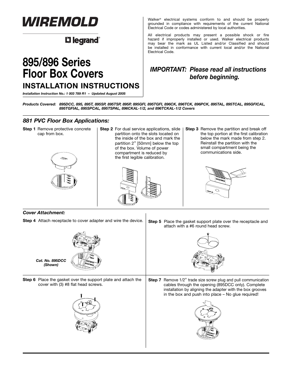 Legrand 895 Series Floor Box Covers v.1 User Manual | 2 pages