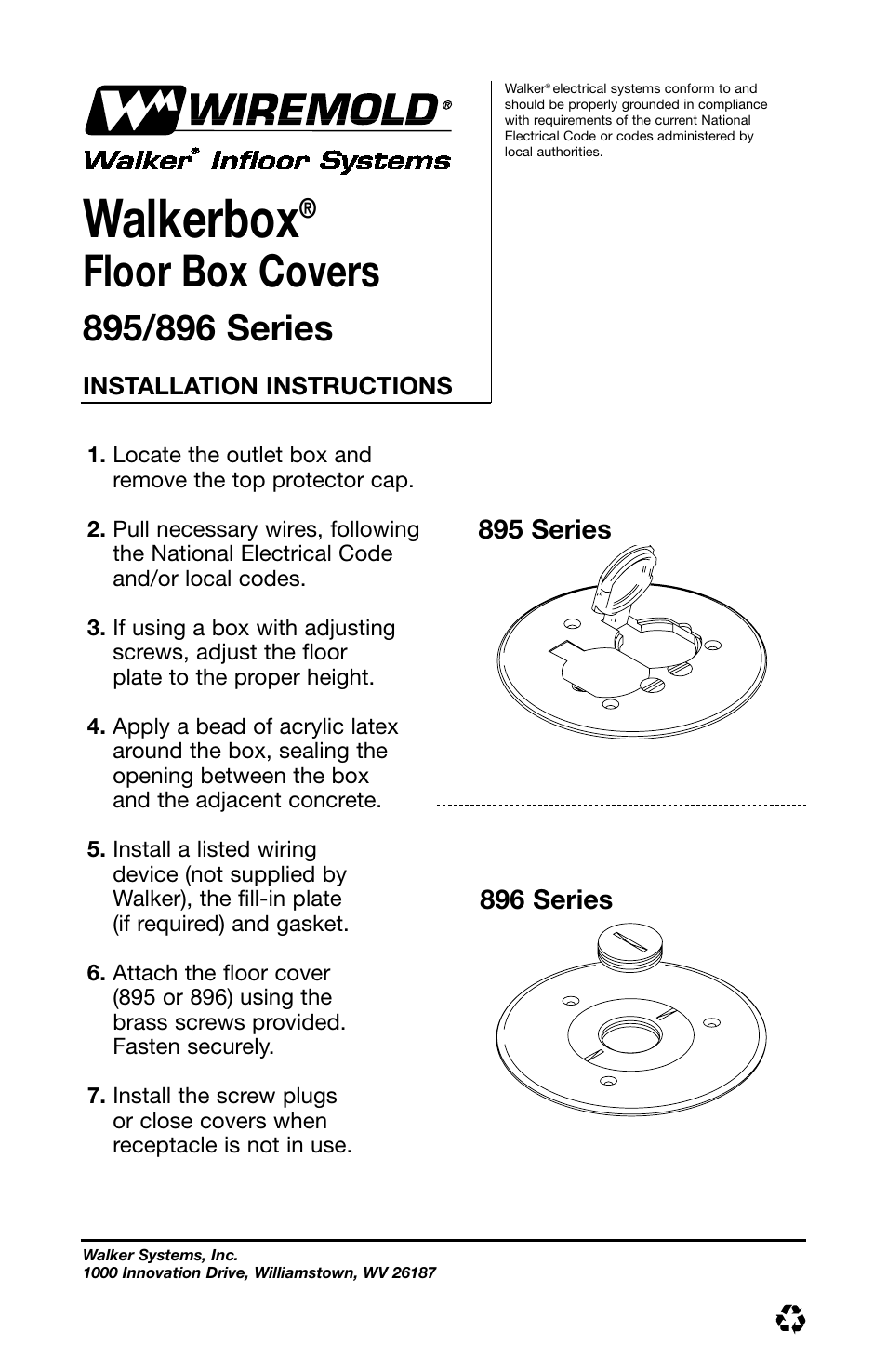 Legrand 895 Series Floor Box Covers v.2 User Manual | 1 page