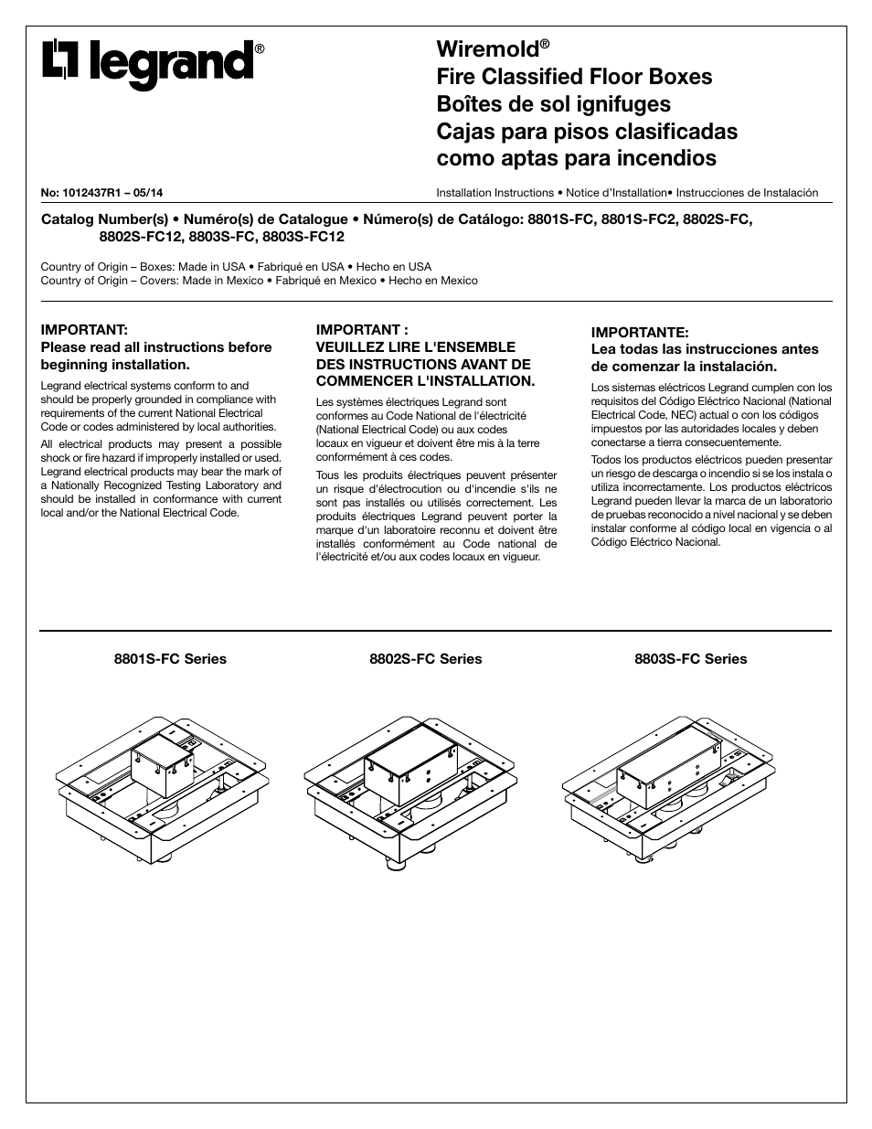 Legrand 8801S-FC Series User Manual | 8 pages