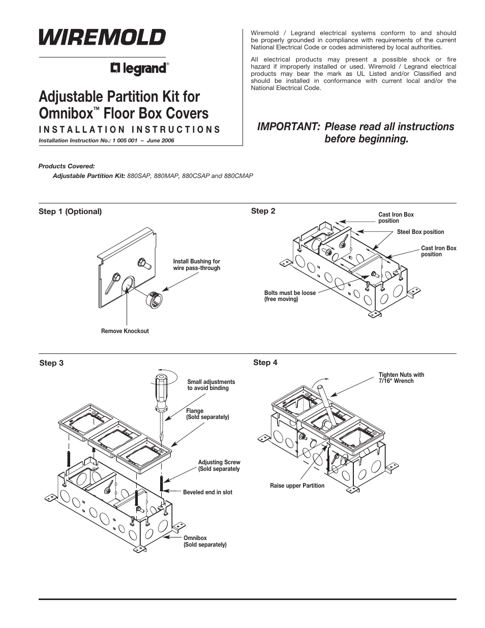 Legrand 880CM1-1 User Manual | 2 pages