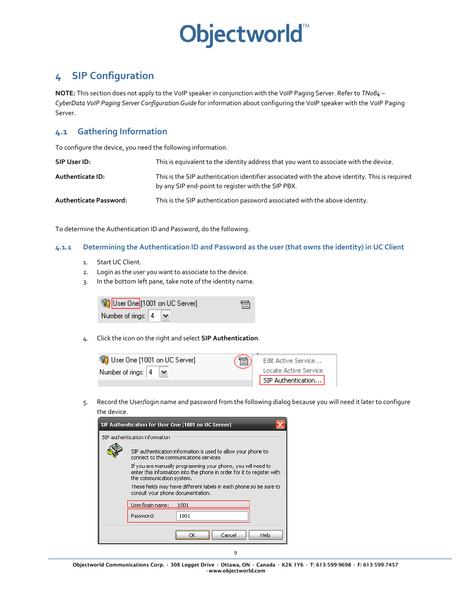 4 sip configuration, 1 gathering information | CyberData VoIP Ceiling Speaker User Manual | Page 11 / 14
