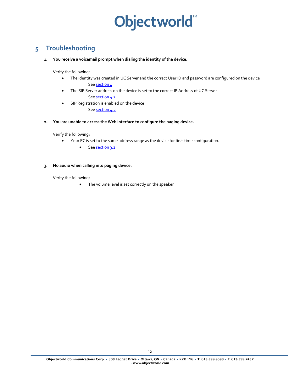 5 troubleshooting | CyberData VoIP Ceiling Speaker User Manual | Page 14 / 14