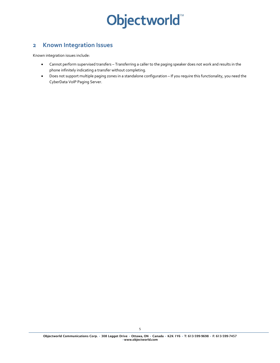 2 known integration issues | CyberData VoIP Ceiling Speaker User Manual | Page 7 / 14