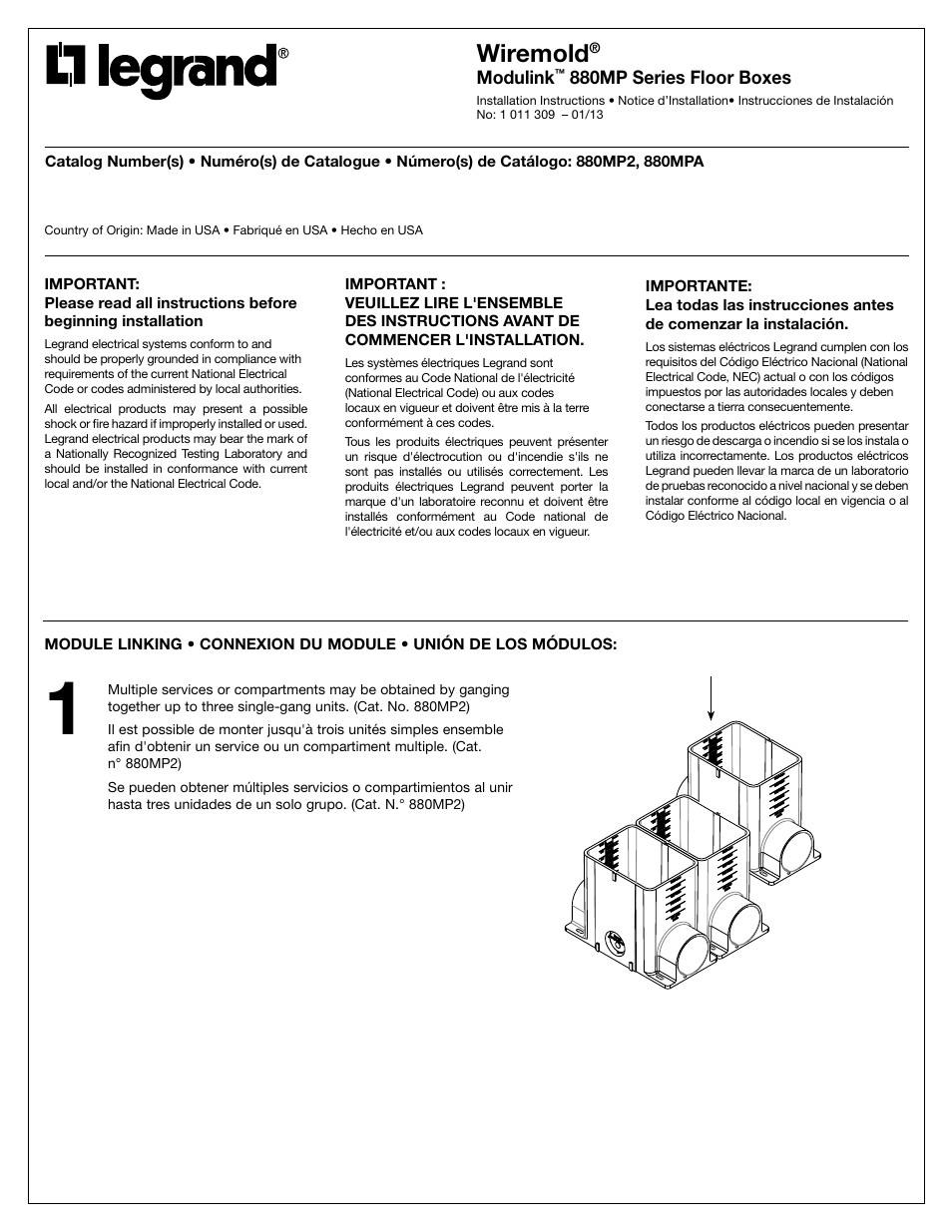 Legrand Modulink 880MP Series Floor Boxes User Manual | 8 pages