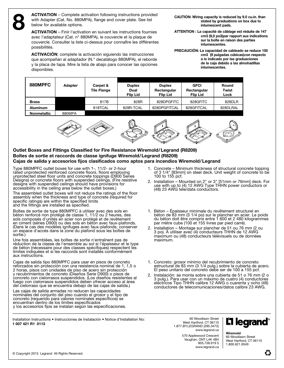 Legrand 880MPFC Fire Classified Floor Boxes User Manual | Page 4 / 4