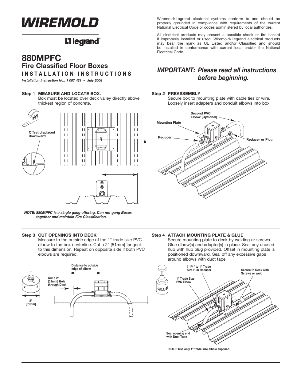 Legrand 880MPFC User Manual | 2 pages