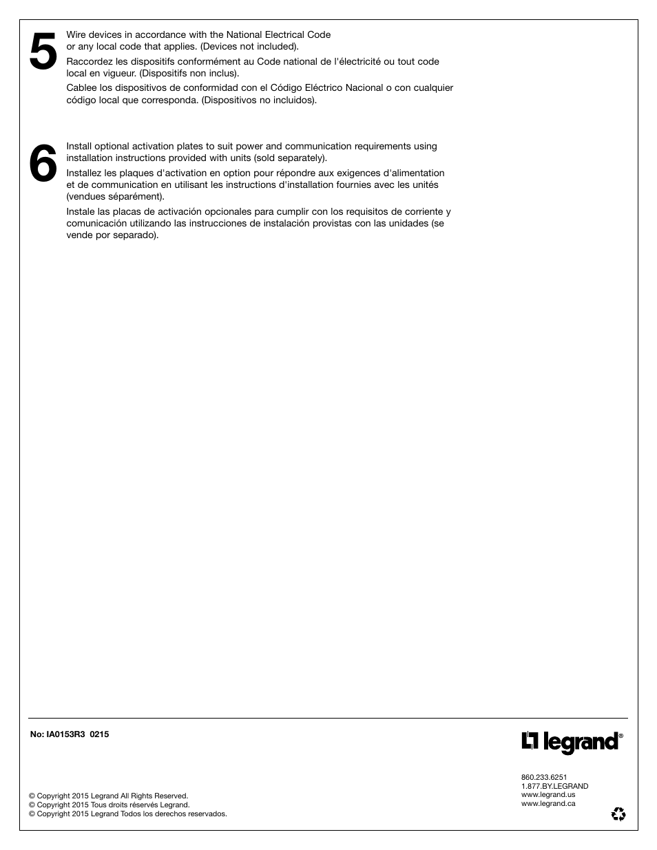 Legrand 880W Series User Manual | Page 4 / 4