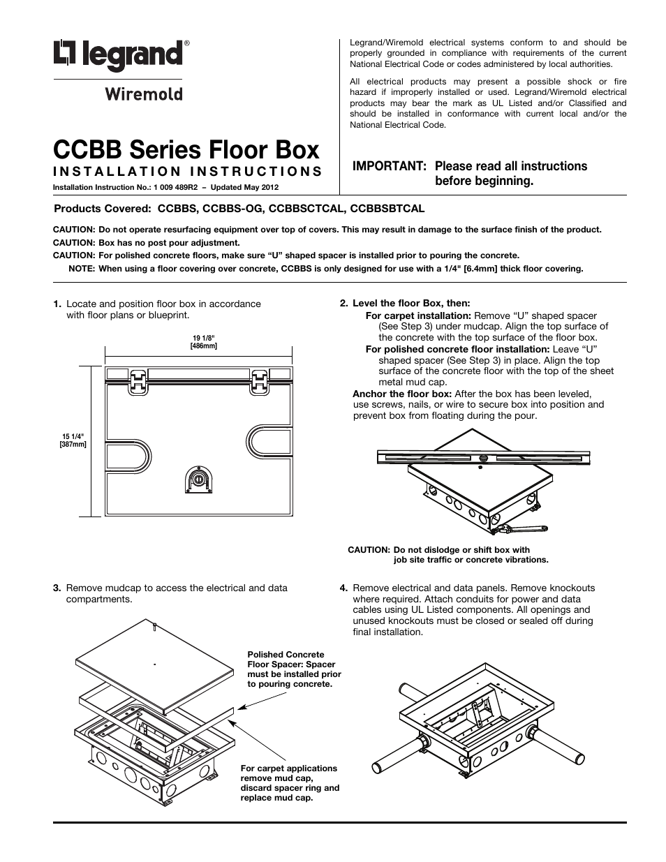 Legrand CCBB Series Floor Boxes User Manual | 4 pages