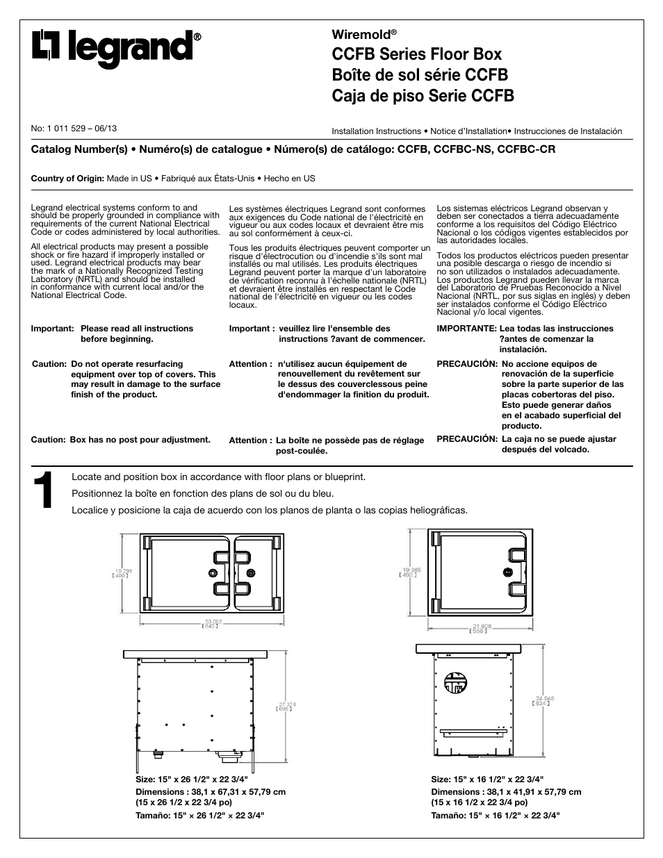 Legrand CCFB Series Floor Boxes User Manual | 8 pages