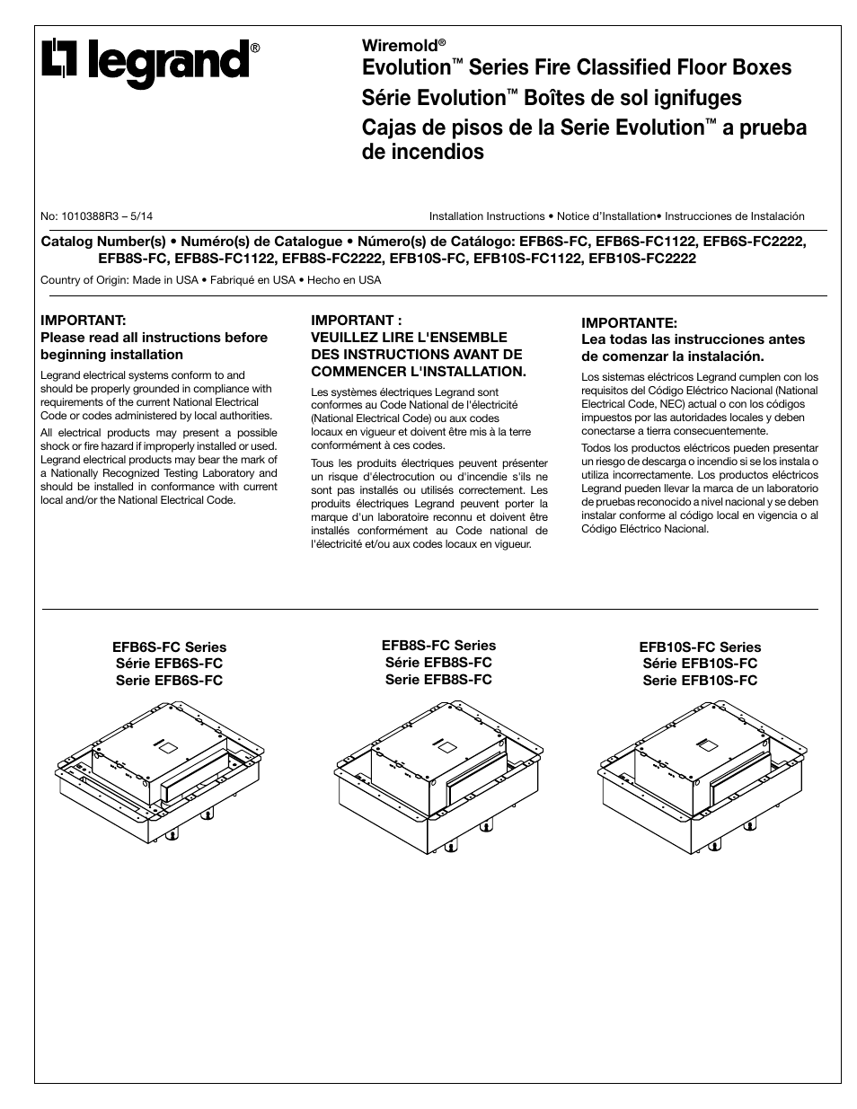 Legrand EFB6S-FC Series User Manual | 12 pages